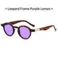 Gafas de sol retro redondas con montura de leopardo, lentes púrpuras y bisagra de metal - Gafas de sol / Montura de Leopardo Lente Violeta
