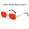 Modern gold metal polygon sunglasses with vibrant red lenses for a trendy retro look - Regular / Standard Gold Frame Red Lenses (Incl. 13% VAT)