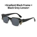 Gafas de sol geométricas chic con montura degradada negra y remaches dorados unisex - Montura Negra Degradada Lente Gris Negro