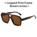 Chic tortoiseshell square sunglasses with brown lenses and a retro Korean style design - Regular / Regular (Includes 13% VAT) Leopard Frame with Tea Lenses