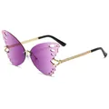 Butterfly rimless sunglasses with gold chain temples and gradient purple lenses - Regular / Standard Gold Frame with Gradient Purple Lenses