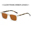 Retro square sunglasses with transparent frames, tea lenses and golden metal accents - Regular / Standard - Transparent Frame with Tea Lenses