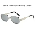 Modern silver polygonal metal sunglasses featuring reflective white mercury mirror lenses - Regular / Standard (Incl. 13% Tax) Silver Frame Silver Mirror Lenses
