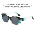 Gafas de sol cuadradas con montura degradada azul negro y lentes grises con remaches - Montura azul gris degradada lentes gris negro