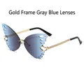 Frameless butterfly sunglasses with gold chain frame and grey-blue gradient lenses - Regular / Regular (Incl. 13% VAT) Gold Frame Grey Blue Lenses