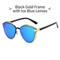 Polarized cat-eye sunglasses with black gold frames and ice blue mirrored lenses - Regular / Standard Black Gold Frame Ice Blue Lenses