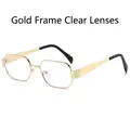 Retro polygonal gold metal frame sunglasses with clear lenses for a stylish vintage look - Regular / Standard Gold Frame with Clear Lenses