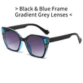 Occhiali da sole oversize poligonali con montatura nero-azzurra e lenti grigie sfumate - Regolare / Montatura Nero Blu Lenti Grigio Sfumato