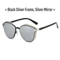 Polarized round sunglasses in black and silver frame with mirrored silver lenses - Regular / Standard Black Silver Frame White Mirror Lenses