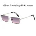 Vintage silver metal square sunglasses with grey pink gradient lenses and black tips - Regular / Silver Frame Grey-Pink Lens
