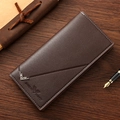 Men's long wallet in dark brown litchi pattern leather with silver corner protectors - Coffee