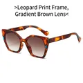 Occhiali da sole cat-eye tartarugati con lenti sfumate marroni e inserti geometrici - Regolare / Montatura Leopardata Lenti Sfumate Tè