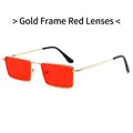 Retro small square sunglasses with gold metal frame and red rectangular lenses - Regular / Standard (Incl. 13% VAT) Gold Frame, Red Lenses