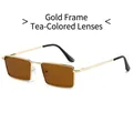 Vintage rectangular gold metal sunglasses with tea tinted lenses and black earpieces - Regular / Standard (Incl. 13% VAT) Gold Frame, Tea Lenses