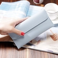 Light blue pebbled leather long wallet for women with large capacity and flap closure - Light Blue
