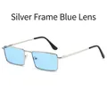 Retro square metal sunglasses with silver frame and light blue lenses for a trendy look - Regular / Standard (Incl. 13% VAT) Silver Frame with Blue Lenses