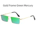 Retro small square sunglasses with gold metal frame and green mirrored lenses - Regular / Regular (Incl. 13% VAT) Gold Frame Green Mirrored Lenses