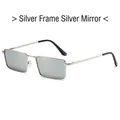 Fashionable rectangle sunglasses with silver metal frame and reflective silver mirror lenses - Regular / Regular (Incl. 13% VAT) Regular (Incl. 13% VAT) Silver Frame, Silver Mirror Lenses
