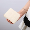 Short quilted zipper wallet for women in cream faux leather with compact design - Off White