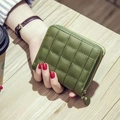 Mini quilted dark green leather zip wallet for women in a compact square design - Green