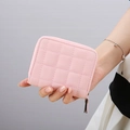 Pink quilted leather mini short wallet for women featuring a zip-around closure - Pink