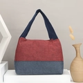 Bolso de mano minimalista en lona bicolor rojo y azul con asas dobles resistentes - Rojo