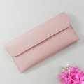 Elegante lange rosa Ledergeldbörse für Damen mit minimalistischem litschi-narben Umschlag - Rosa
