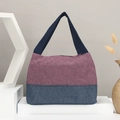 Bolso tote de lona con diseño de bloques en púrpura y gris azulado con cremallera - Morado