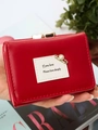 Portafoglio rosso a tre ante per donna con fibbia a cuore e dettaglio spilla di perle - Rosso