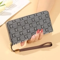 Portefeuille long pour femme en tissu jacquard gris avec logo G et dragonne - G Gris clair