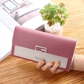 Cartera larga trifold para mujer en rosa y crema con elegante hebilla metálica de G - Rosa Oscuro