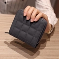 Mini dark grey quilted square wallet for women with high-quality PU leather and zipper - Dark Gray