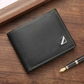 Men's bifold wallet in black litchi leather with white stitching and metal logo - Black