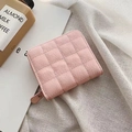 Pink quilted mini square wallet with zipper closure and textured leather finish - Pink