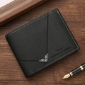 Schwarze Herren-Brieftasche aus Leder mit Kontrastnähten und silberner Eckverzierung - Schwarz