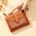 Brown crocodile pattern faux leather mini wallet with card slots and zipper pocket - Short Style / Brown