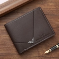 Herren-Bifold-Geldbörse aus dunkelbraunem Leder mit Kontrastnähten und V-Steppmuster - Kaffeebraun