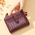 Burgundy faux crocodile leather wallet for women with multiple card slots and zipper - Short Style / Burgundy