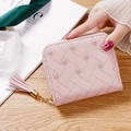 Mini portefeuille rose clair pour femme avec texture tissée et broderie en cœur - Rose