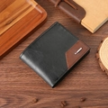 Portefeuille bifold pour hommes en cuir bicolore noir et marron avec texture litchi - Noir