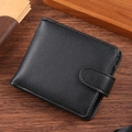 Cartera para hombre de cuero negro con patrón de lichi y cierre de hebilla seguro - Negro