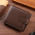 Cartera para hombre marrón oscuro con textura de lichi y cierre de presión - café
