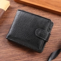 Cartera corta negra para hombre con textura de lichi y cierre de broche de cuero - Negro