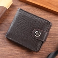 Cartera para hombre en cuero PU marrón oscuro con patrón de cocodrilo y cierre a presión - café