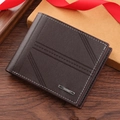 Men's bifold wallet in dark brown leather with twill embossing and contrast stitching - Coffee