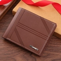 Brown faux leather men's wallet with diagonal embossing and white stitching detail - Brown