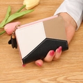 Korte driekleurige patchwork portemonnee van PU-leer met kwastje aan de rits - Zwart (Off-white/Bruin/Zwart Color Block)