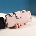 Lange Damen Geldbörse in Rosa aus mattem Leder mit vielen Kartenfächern und Druckknopf - Hellrosa