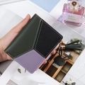 Three-color contrast PU leather wallet with zipper, tassel and rabbit charm - Dark Green (Dark Green/Black/Light Purple Block)