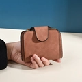 Brown faux suede compact multi-slot wallet with snap closure and metal zipper - Brown